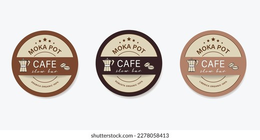 Coffee premium label banner paper texture minimal style. Moka pot slow bar cafe. vintage banner and badges design.