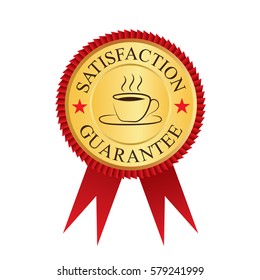 Coffee premium quality satisfaction guarantee gold badge icon logo vector graphic design