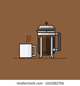 Coffee Press brewing and white mug
