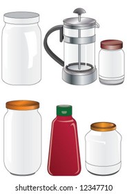 Coffee press and glass jars in different sizes