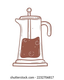 coffee press in teapot doodle style