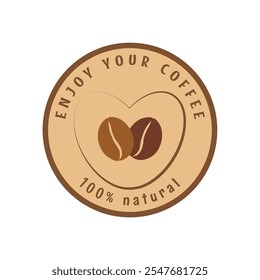 Coffee, product quality guarantee stamp. Isolated on white. Vector illustration, retro, old, flat, style. Label, badge, emblem, sign, decorative element, symbol. Natural food.