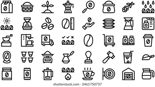 Coffee Production Icons collection is a vector illustration with editable stroke.