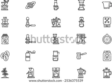 Coffee production icons collection is a vector illustration with editable stroke.