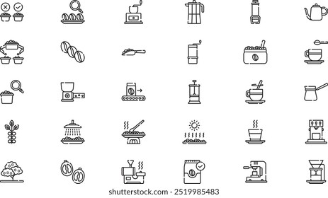 Coffee production icons High-Quality Vector Icons Collection with Editable Stroke. Ideal for Professional and Creative Projects.