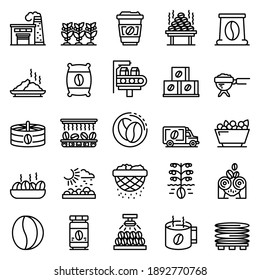 Coffee production icons set. Outline set of coffee production vector icons for web design isolated on white background