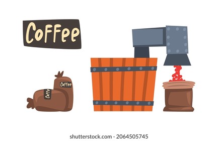 Producción de café con conjunto de vectores de máquina de despiece y desmontado