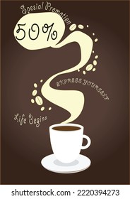 Kaffeewerbung, Vektorbild mit günstigen Preisen