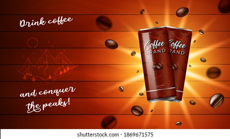 Coffee Promotion Template with can mockup, Vector Banner