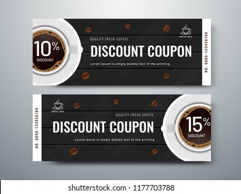 Coffee promotional advertising coupon or voucher. Happy hour concept.