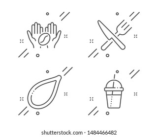 Coffee, Pumpkin seed and Food line icons set. Coffee cocktail sign. Roasted bean, Vegetarian food, Cutlery. Milkshake. Food and drink set. Line coffee outline icon. Vector