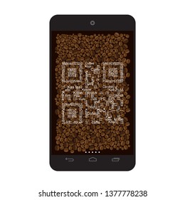 Coffee QR code icon design for scanning. vector
