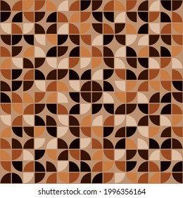 Coffee quarters pattern. Vector and decor same quarters ornament. Seamless caramel or coffee abstract and geometric shapes. Rounded tile quarters wallpaper for coffee shop or some establishments.