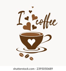 Coffee quote design with a cup. Coffee calligraphy print for tshirt, sticker. Stock vector illustration.