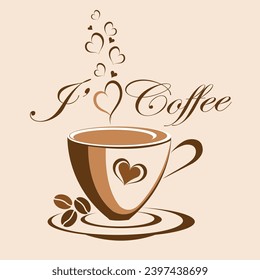 Diseño de la cita del café con una taza. Caligrafía del café para camiseta, pegatina. Me encanta la tipografía de café con el corazón. Vector de material.