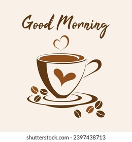 Coffee quote design with a cup. Coffee calligraphy print for tshirt, sticker. Good morning typography. Stock vector.