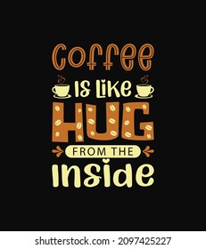 Coffee quote saying coffee is like hug from the inside. Editable vector file for t shirt, mug, bag and any other prints.