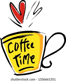 Coffee quote " coffee time "  Coffee Cup Doodle 