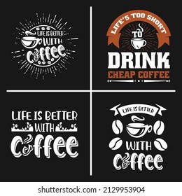 Coffee quotes design emblem badge vector bundle.