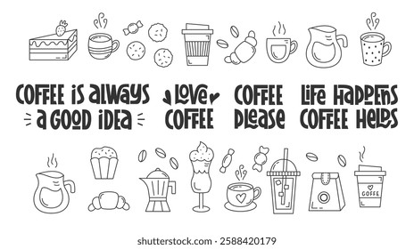 Coffee Quotes with Doodles. Hot Drinks Frame.