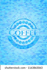 Coffee realistic sky blue emblem. Mosaic background