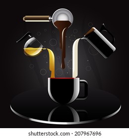 Coffee recipe realistic and reflection with luxury style. vector illustration.