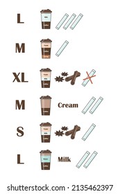 Coffee recipes: sugar, water, cream, cinnamon, milk.