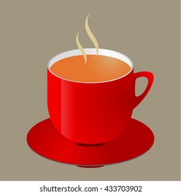 Coffee in red cup with steam. EPS vector.