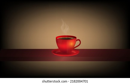coffee in red cup still hot 3d model Placed on the shelf in the dark, vintage style.