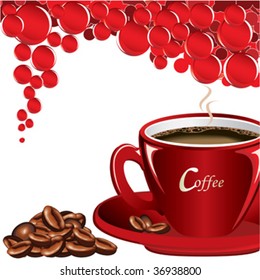  coffee in red mug, background vector