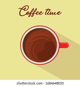 coffee with red mug on top view
