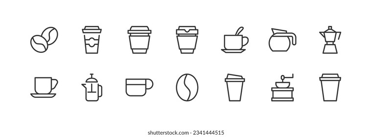 coffee related icon set. Editable stroke. Pixel Perfect 48x48px icons