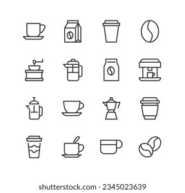 coffee related icon set. Editable stroke. Pixel Perfect 48x48px icons