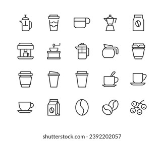 coffee related icon set. Editable stroke. Pixel Perfect 48x48px icons