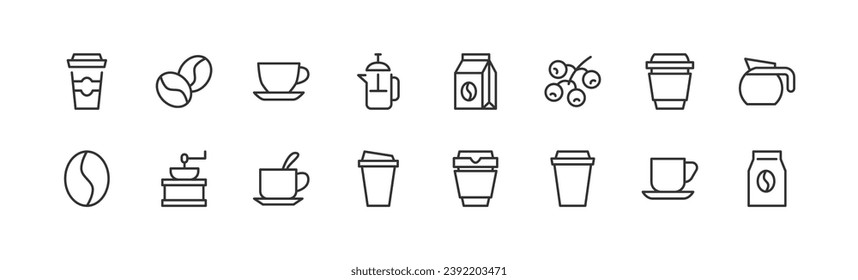 coffee related icon set. Editable stroke. Pixel Perfect 48x48px icons