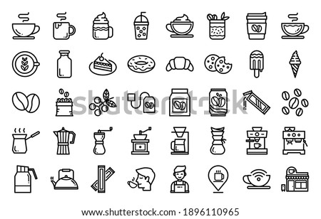 Coffee related icon set, Coffee maker machine, Coffee shop and More.