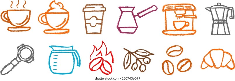 Iconos relacionados con el café Tiza Crayón Dibujo