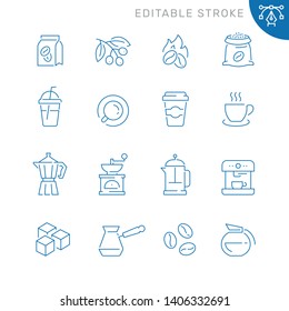 Coffee related icons. Editable stroke. Thin vector icon set