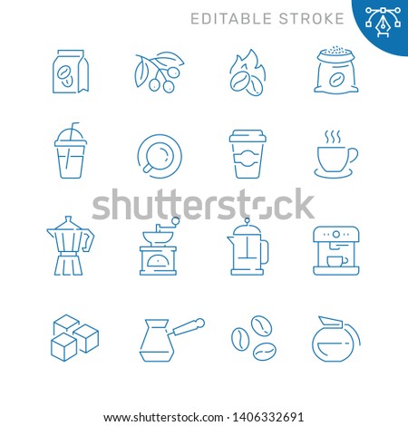 Coffee related icons. Editable stroke. Thin vector icon set