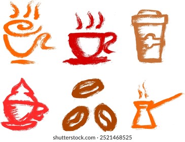 Coffee Related Icons Grunge Brush Stroke Vector Set