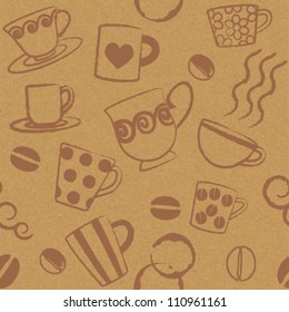 Coffee related seamless pattern on paper textured background 1
