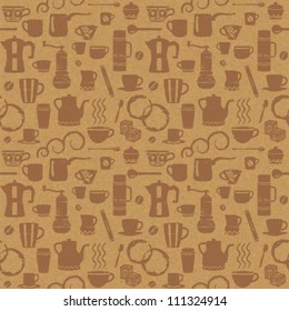 Coffee related seamless pattern on paper textured background 2