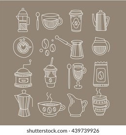 Coffee Related Sketch Drawings Set