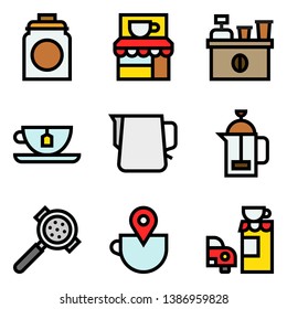 Coffee related vector icon set, filled style editable outline