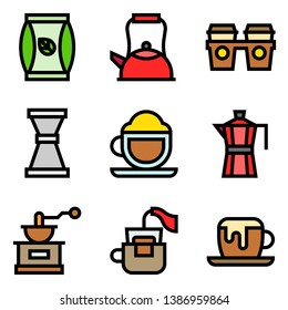 Coffee related vector icon set, filled style editable outline