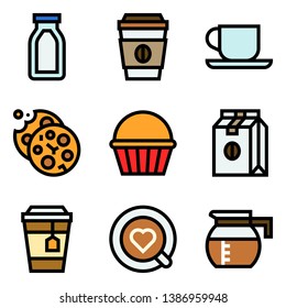 Coffee related vector icon set, filled style editable outline