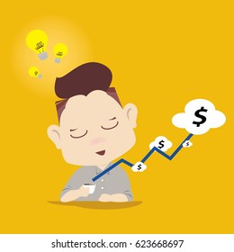 coffee relaxing, business man, illustrator vector concept on yellow background