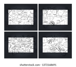 Coffee restaurant brochure vector, coffee shop menu design. Vector cafe template with hand-drawn graphic. Coffee flyer.