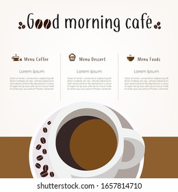 Coffee restaurant brochure vector, coffee shop menu design. Vector cafe template