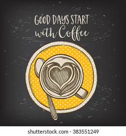 Coffee restaurant brochure vector, coffee shop menu design. Vector cafe template with hand-drawn graphic. Coffee flyer.